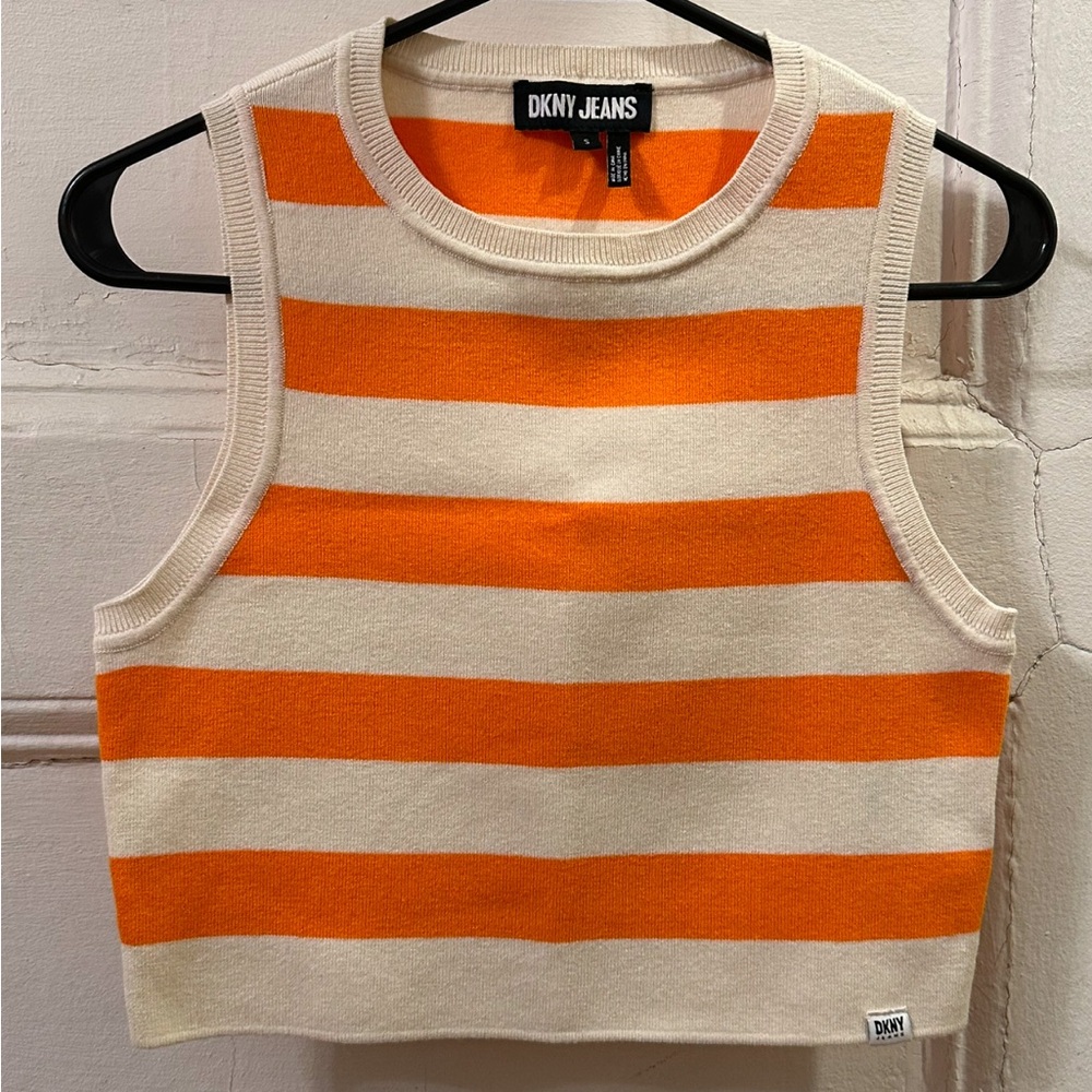 NWOT DKNY Jeans orange & cream striped crop top size small